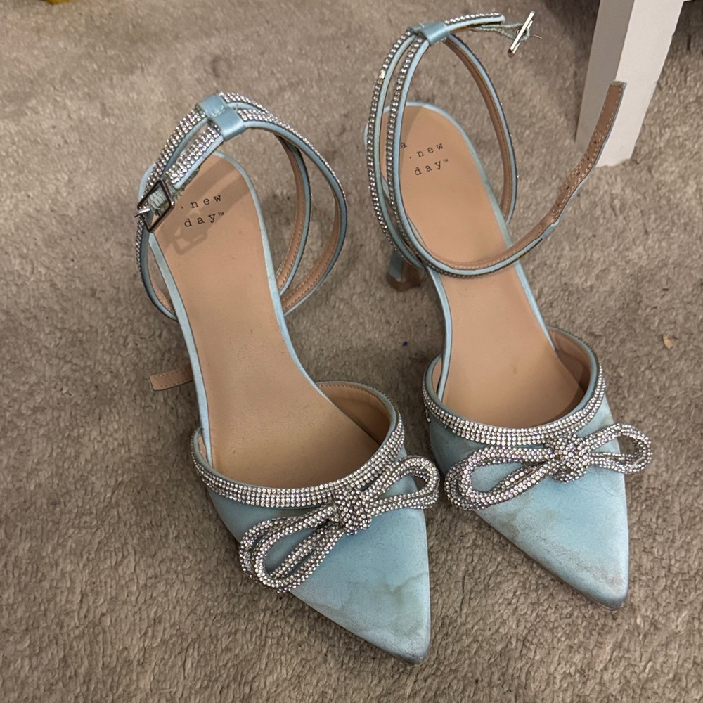 A New Day Light Blue Heels with Sparkling Bow